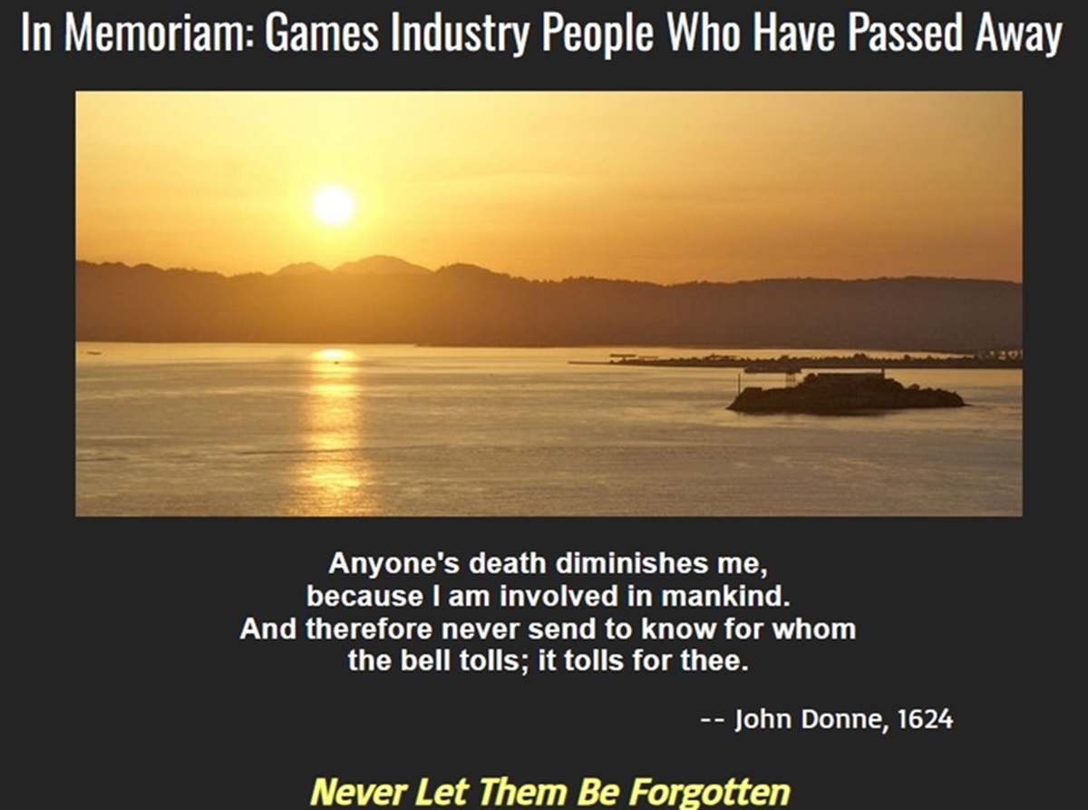 Don Daglow memorializes those we lost in the game industry