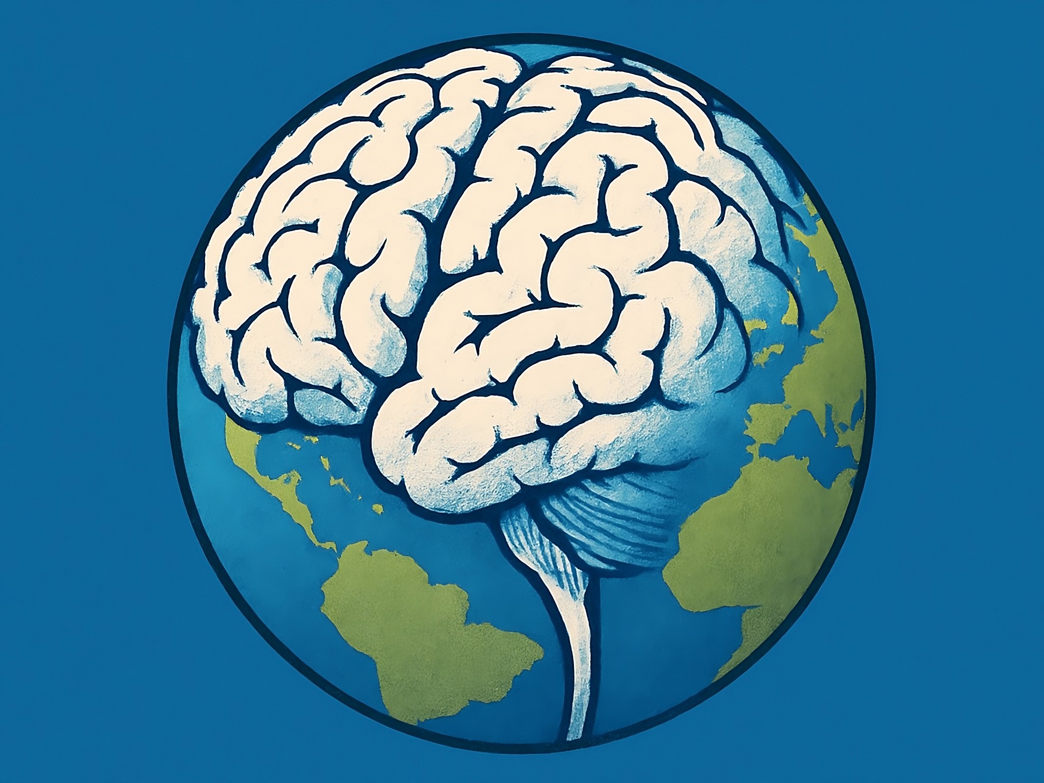 Illustration of a brain on the Earth as OpenAI chief Sam Altman declares that humanity has crossed into the era of artificial superintelligence which could have profound impacts on society.